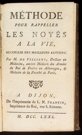 Title page of Methode pour rappeller les noyes a la vie