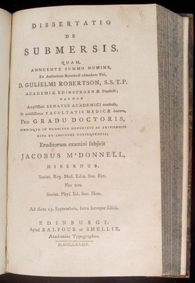 Title page of Dissertatio de submersis...