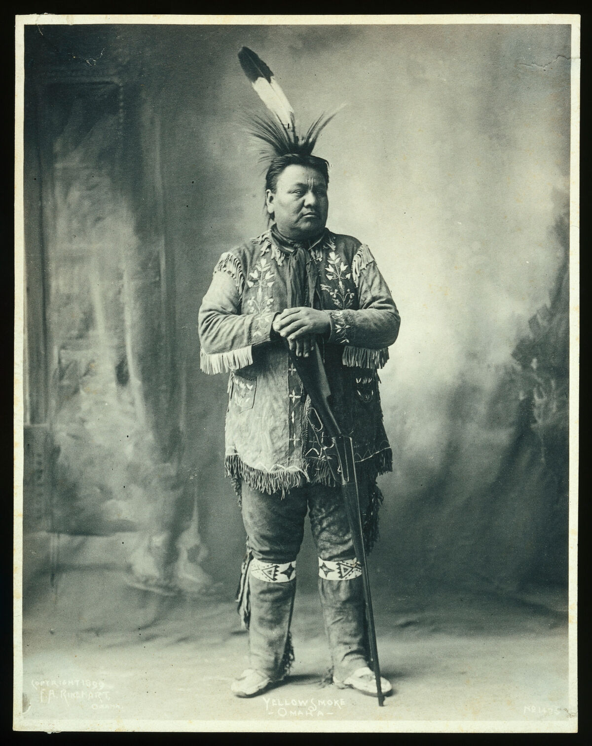 Yellow Smoke, a member of the Omaha tribe. Platinum print by F.A. Rinehart, 1899., 1899, by Frank Rinehart