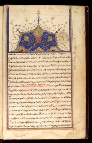 view Table in which various maladies and their treatments are summarized within interlinear and intercolumnar rules in gold and with extensive commentaries in the upper and lower margins.
