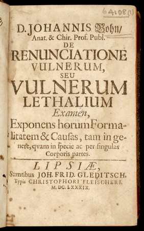 Title page of Bohn's De renunciatione vulnerum,