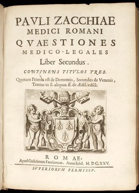 Title Page of Zacchia's Quaestiones medico-legales