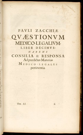 Title Page of Zacchia's Quaestionvm medico-legalivm