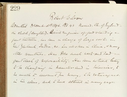 Family background of Robert Wilson, patient at the Manor House Asylum, Chiswick upon his admitance on December 5th 1896