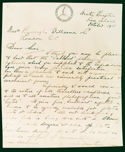 Letter from Herbert Ponting to BW&Co