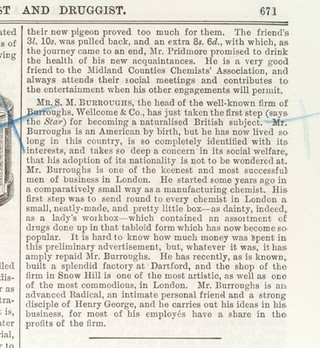 S. Burroughs citizenship item, Chemist & Druggist 1890