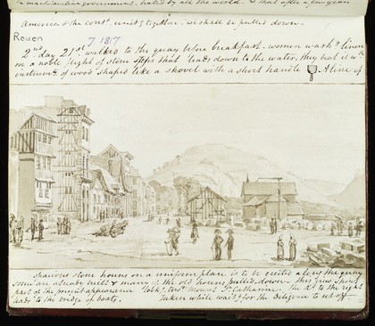 Street scene in Rouen, France, 21st July, 1817, taken by camera lucida on the second day of Lister's visit