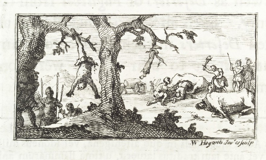 Example of a Roman military punishment for Adultery, where the feet of the soldier were tied to two branches of trees bent down, which being suddenly let free, tore the offender apart.