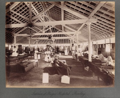 Bombay plague epidemic, 1896-1897: interior of a temporary hospital for plague victims. Photograph.