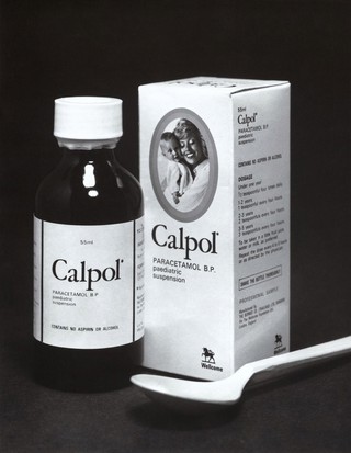 Advertisment for Calpol. Paracetamol B. P. paediatric suspension.