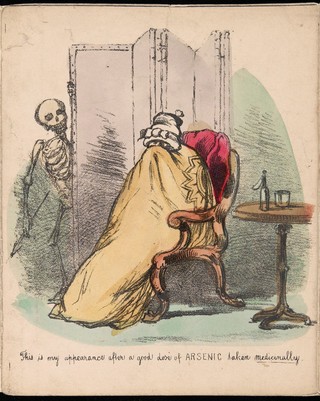 A patient suffering adverse effects of arsenic treatment. Coloured lithograph, ca. 1850.