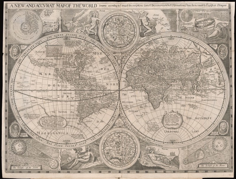 A map of the world with the four elements, according to Ptolomy, Earth ...