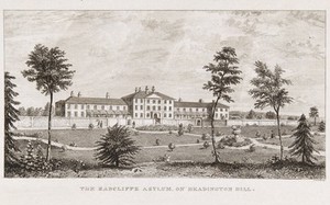 view The Radcliffe Asylum, Headington, Oxford. Engraving by J. Fisher, 1840.