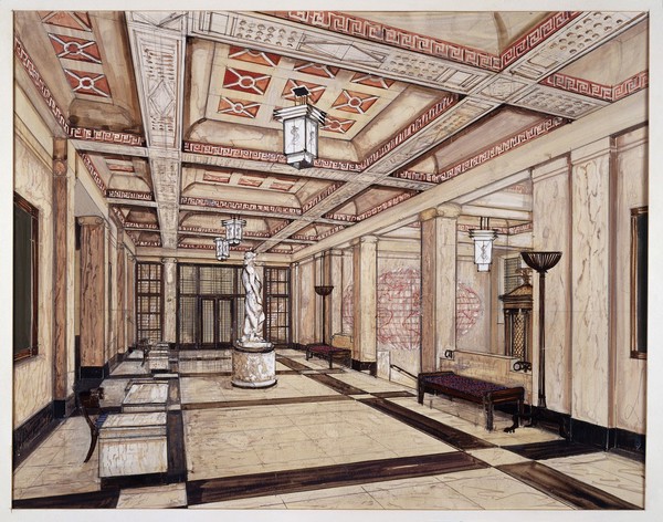 The Wellcome Building, Euston Road, London: design for the Entrance Hall. Drawing by Mlinaric Henry and Zervudachi Ltd., ca. 1991.