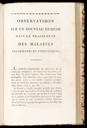 De la méthode ïatraleptique, ou observations pratiques sur l'efficacité des remèdes administrés par la voie, de l'absorption cutanée dans le traitement de plusieurs maladies internes et externes; et sur un nouveau remède [pour les] maladies vénériennes et lymphatiques / [Jean André Chrestien].