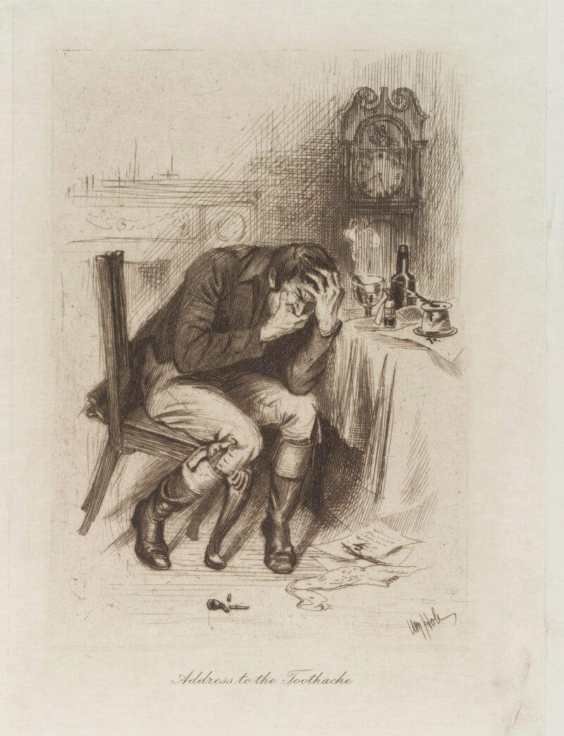 A man with toothache. Etching by W. Hole., [between 1800 and 1899], by William Hole