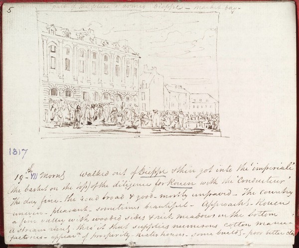 Market scene in Dieppe, France, 19th July, 1817