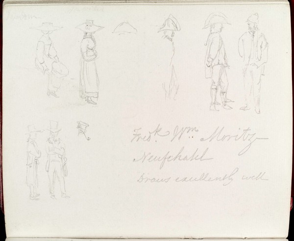 Sketches of people and costumes from Listers notebook on his