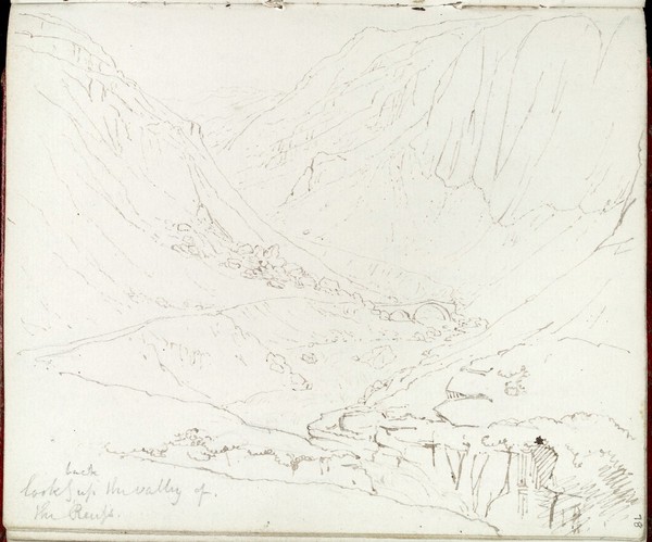 Landscape scene looking back up the valley of the Reufs (?)
