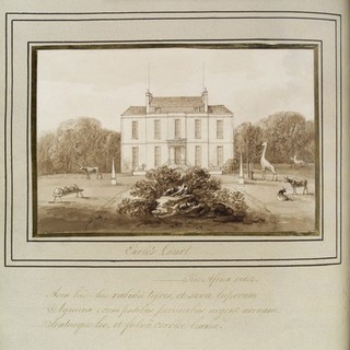 Earls Court House, with animals from John Hunter's menagerie. Watercolour attributed to J. Foot, ca. 1822.