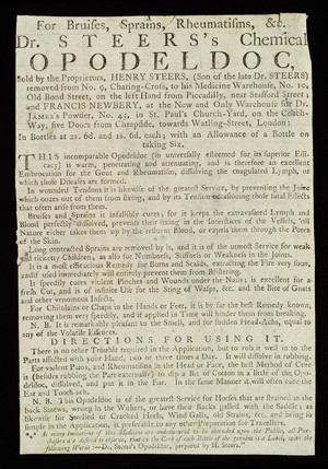 view Advertisement for Dr Steer's Chemical Opodeldoc, c 1794