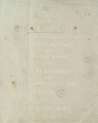 The rudiments of natural philosophy / compiled from the works of Professor Olmstead [sic]: and prepared for the blind, at the Perkins Institution and Massachusetts Asylum, Boston.