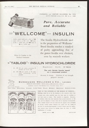 view Advertisement for insulin, Burroughs Wellcome, 1930