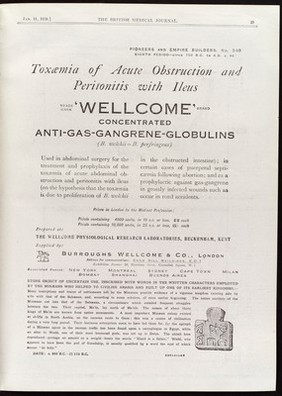 Advert, peritonitis treatment, Burroughs Wellcome, 1930