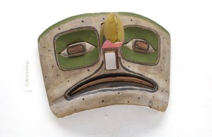 view Shaman's mask with human features and a removable bird's beak. Haida people, Queen Charlotte Islands, British Columbia, Canada