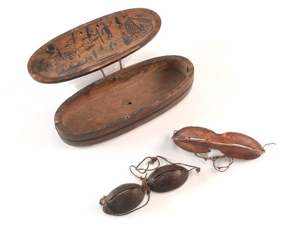 Inuit snow goggles and wooden case