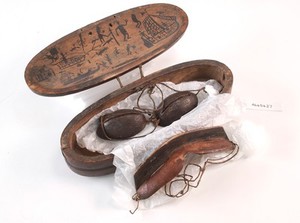 view Inuit snow goggles and wooden case