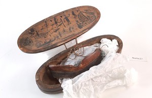 view Inuit snow goggles and wooden case