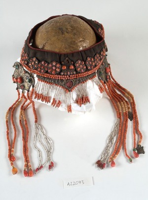view Secular ceremonial headdress, incorporating human skull, Nepalese/Tibetan