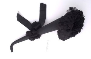 view A Victorian ear trumpet swathed in black silk and lace mouning