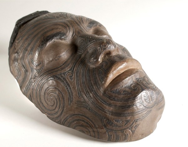 Plaster cast, man of the Arawa tribe showing Maori tattooing