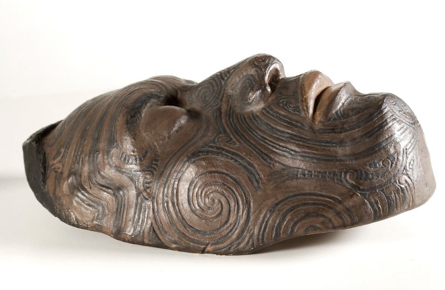 Plaster cast, man of the Arawa tribe showing Maori tattooing