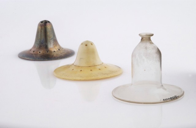 Sterling silver, ivory and glass nipple-shield. The silver one is hallmarked with the maker'd initials and George III's head and has been dated to 1786-1821