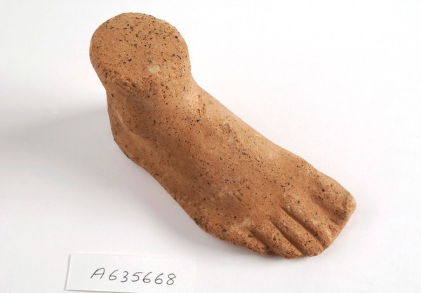 A clay-backed foot. Roman votive offering