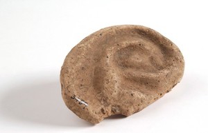 view A clay-baked ear. Roman votive offering