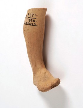 A clay-baked leg. Roman votive offering