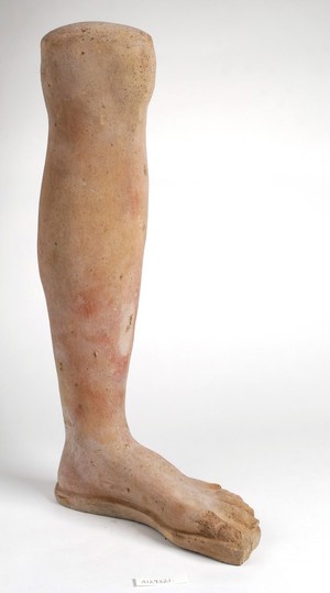 view A clay-backed leg and foot. Roman votive offering