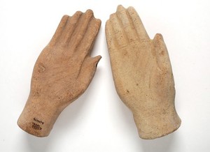 view Two clay-backed hands. Roman votive offering