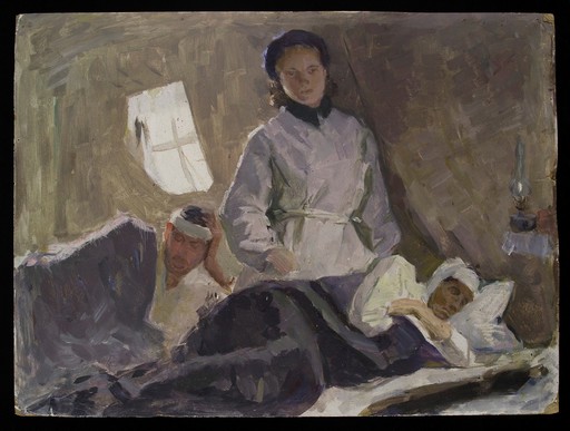 Nurse attending wounded in Soviet military hospital, 1962