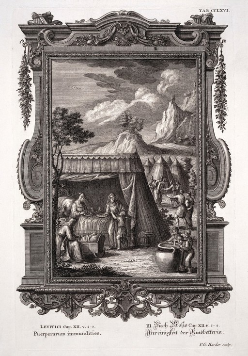 Lying-in scene after childbirth, German, c. 1731