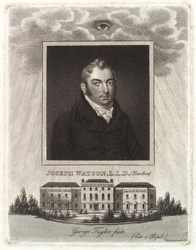 Joseph Watson, and the Asylum for the deaf and dumb, Camberwell, in which he taught. Engraving.