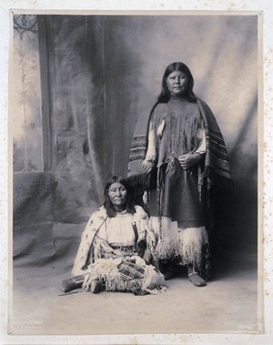 view Two members of the Kiowa tribe. Platinum print by F.A. Rinehart, 1898.