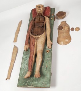 Wooden anatomical figure with removable parts, German