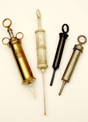 view Brass, ivory, ebony and pewter enema syringe