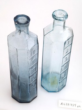 Blue measuring cylinders