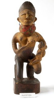 Carved wooden figure: Woman with child